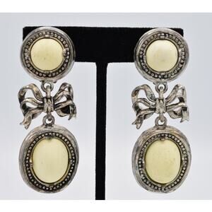 Karl Lagerfeld Vintage Cabochon Earrings Babydoll Dangle Bow Silver Signed BinW